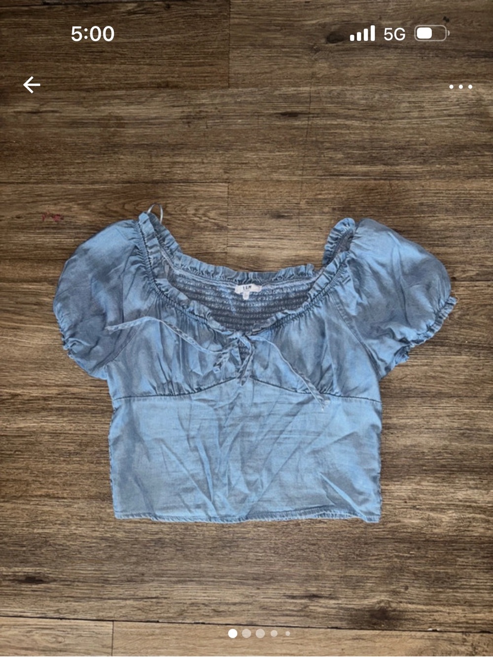 Light Blue Denim-Effect Puff Sleeve Crop Top